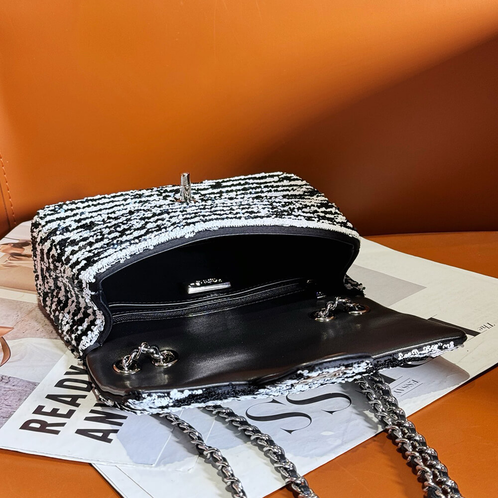 Ch*el little black and white striped bag